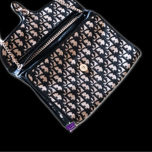 Vintage Christian Dior Blue Gold & Black 70’s Oblique Jacquard Logo Flap bag - Picture 6 of 15